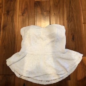 white strapless flowy top